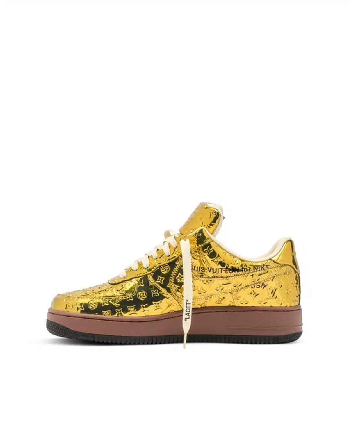 louis-vuitton-x-nike-air-force-1-virgil-abloh-metallic-gold (7) Kivne Louis Vuitton x Nike Air Force 1 “Gold.”