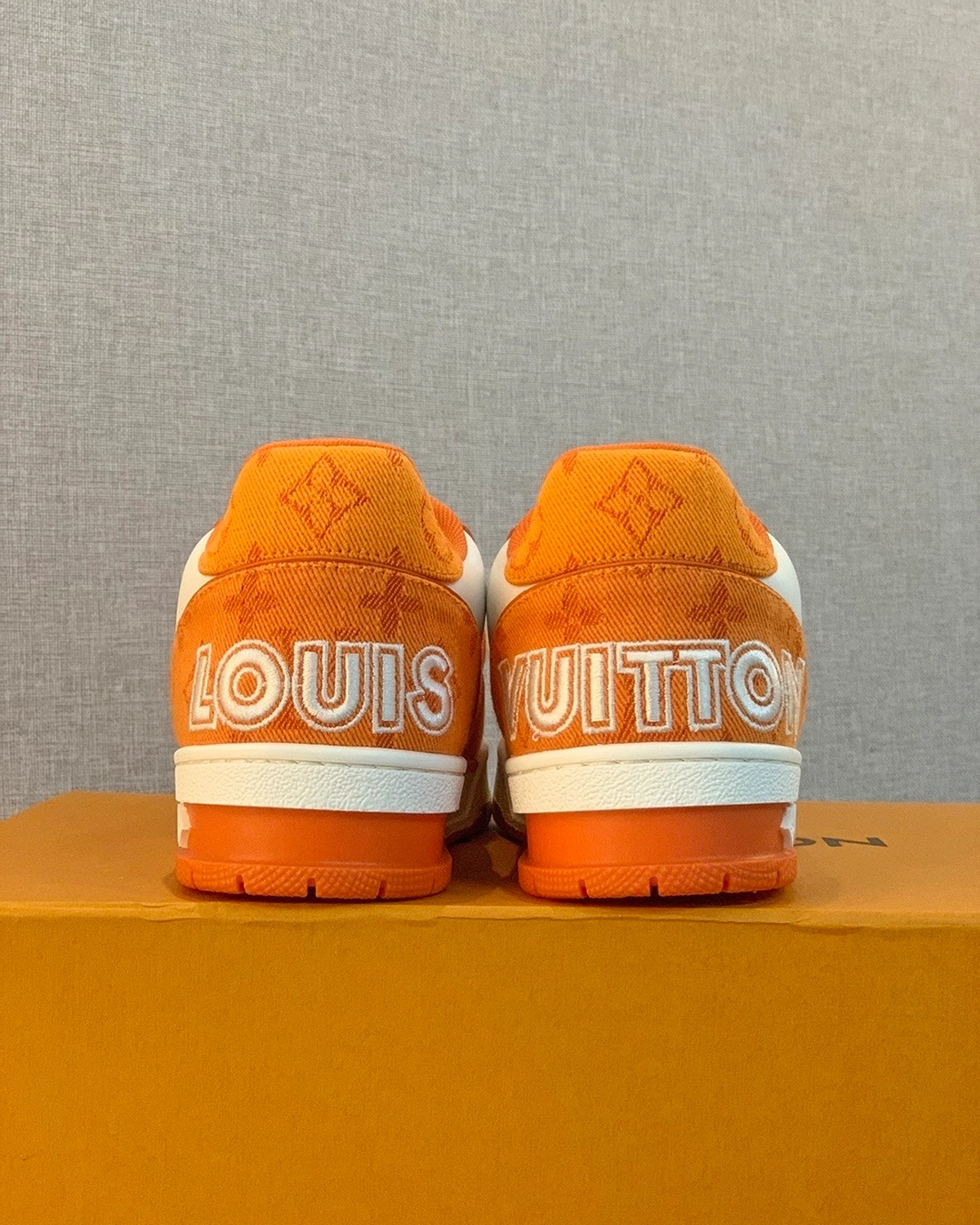 Louis Vuitton Trainer Low 'Velcro Strap - Orange Monogram Denim'