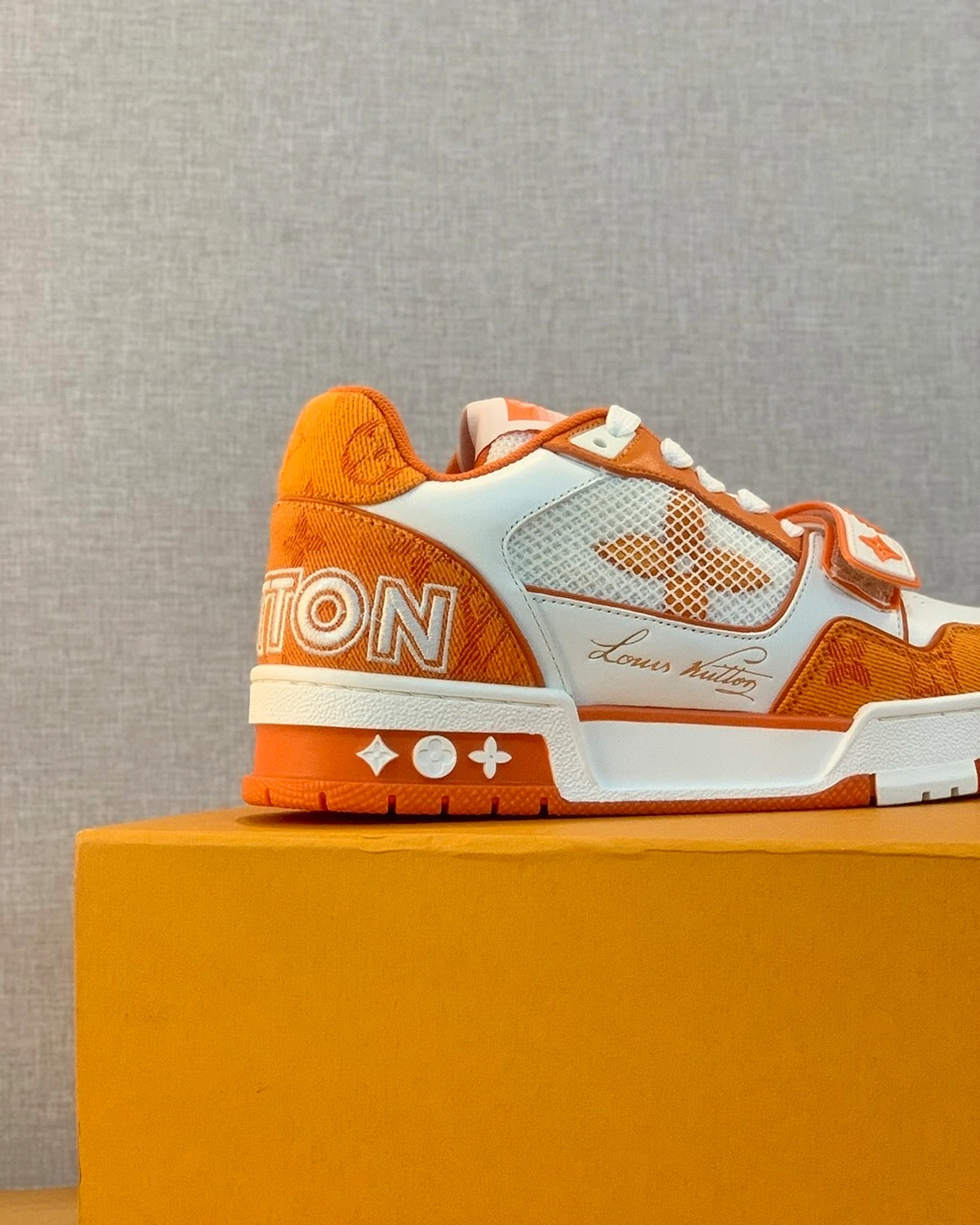 Louis Vuitton Trainer Low 'Velcro Strap - Orange Monogram Denim'