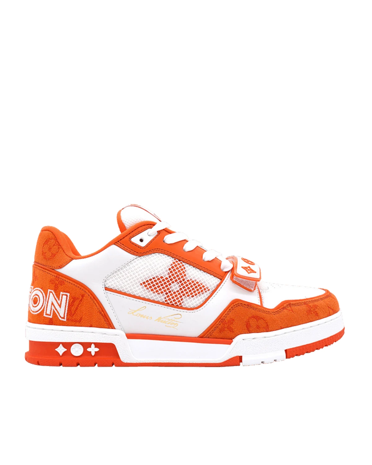Louis Vuitton Trainer Low 'Velcro Strap - Orange Monogram Denim'