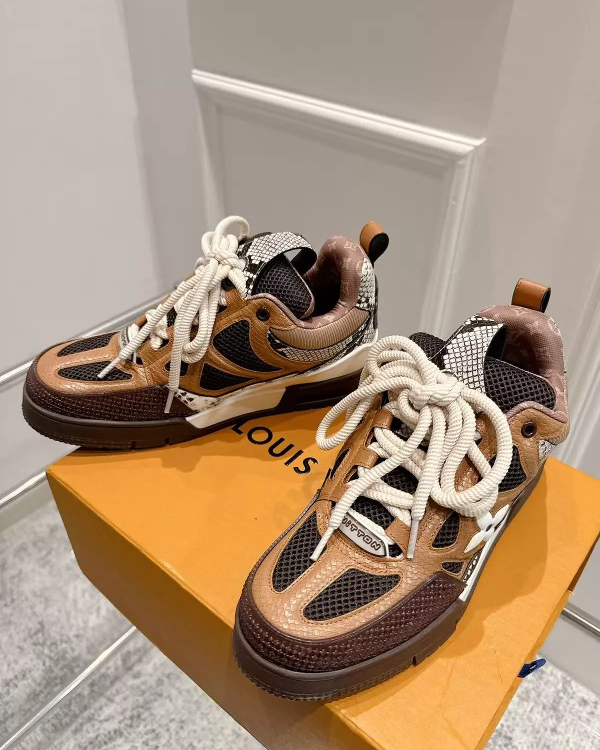 louis-vuitton-skate-sneaker-brown-python-detail (1) All-categories, LOUIS VUITTON, MEN Louis Vuitton Skate Sneaker ‘Brown Python Embossed Mesh’